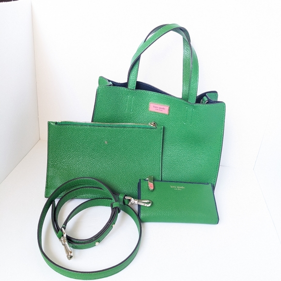 Kate Spade New York SAM MEDIUM SATCHEL and Mini Wallet Green and Pink - Picture 1 of 14